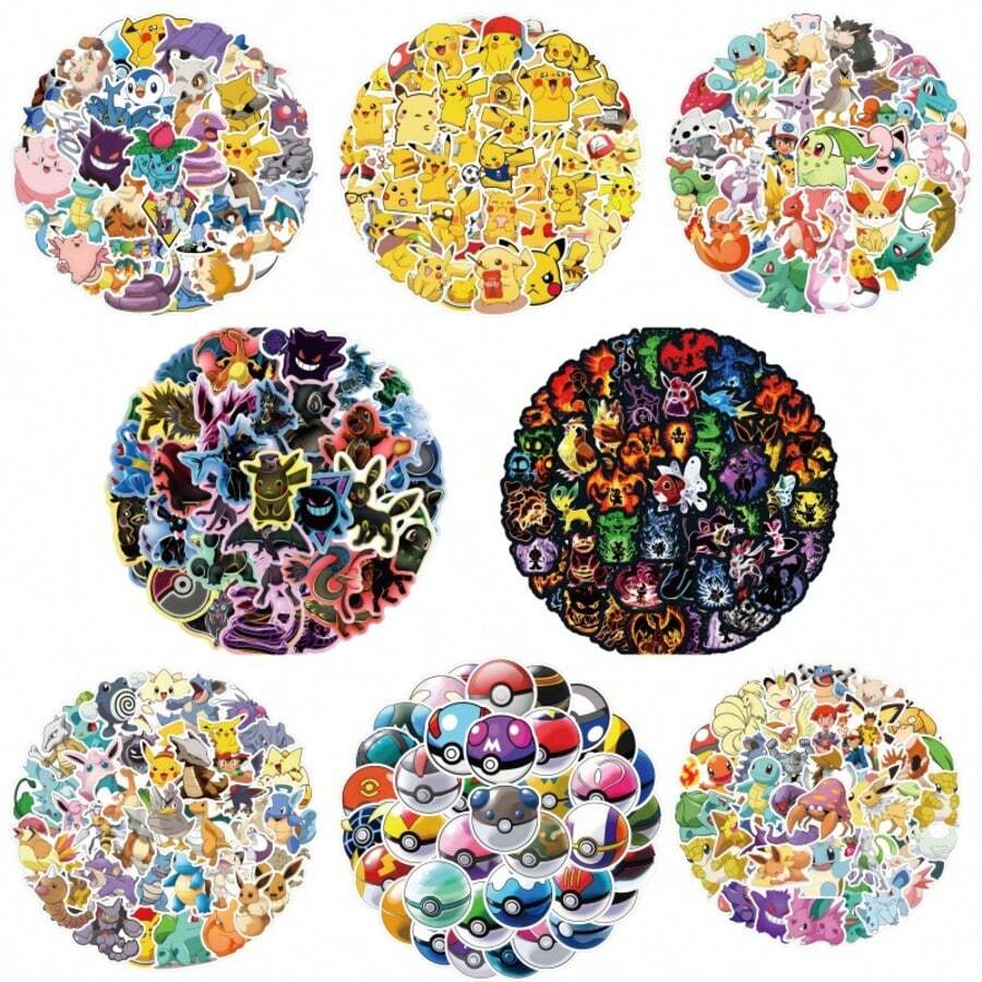5 gói, mỗi gói 60 hoặc 50 miếng dán hoạt hình dễ thương, hình dán Pokeball tự làm, hình dán chống thấm nước cho ván trượt, sổ tay. - Nhiều màu - Xem 1