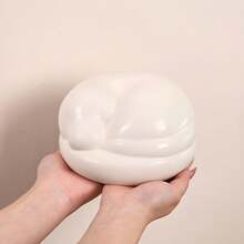 现代简约陶瓷宠物骨灰盒 - 猫狗纪念容器 - 白色 - 查看 8