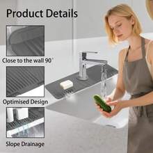 Silicone Faucet Mat & Splash Guard Suitable For Kitchen Sink - Absorbent Quick-Dry Sink With Fit, Fits For Most Faucets, Splash Barrier (, For Kitchen/Bath) - GRAY - View 5