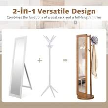 GOFLAME 2-In-1 Freestanding Dressing Full Body Mirror Coat Rack With 360° Rotating Base - Brown - View 5