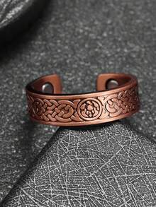 1pc Classical Creative Celtic Knot Flower Of Life Pattern Opening Adjustable Copper Ring For Women Daily Casual Street Party Fashion Simple Temperament Jewelry Gift Birthday Gift