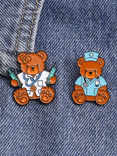 2 st medicinska björn emaljnålar tecknade djurbroscher halsband badge smycken present till vänner