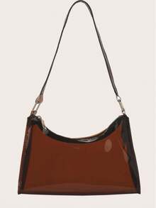 Lightweight,Business Casual Clear Shoulder Bag For Teen Girls Women College Students,Rookies & White-Collar Workers Perfect For Office,College,Work ,Business,Commute,Outdoors, Travel, Outings, Waterproof, Sandproof Transparent Bag, Beach Sports Picnic Snacks Clear Purse For Women - 咖啡棕 - 查看 2