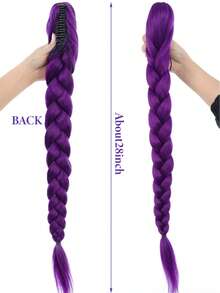 28-Inch Long Purple Synthetic Fiber Braided Wig With Clip-On Ponytail, Suitable For Cosplay, Halloween And Christmas