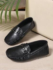 1双青少年平底休闲乐福鞋，软底防滑，适合上学、户外、休闲等场合，时尚莫卡辛鞋 - 黑色 - 查看 2