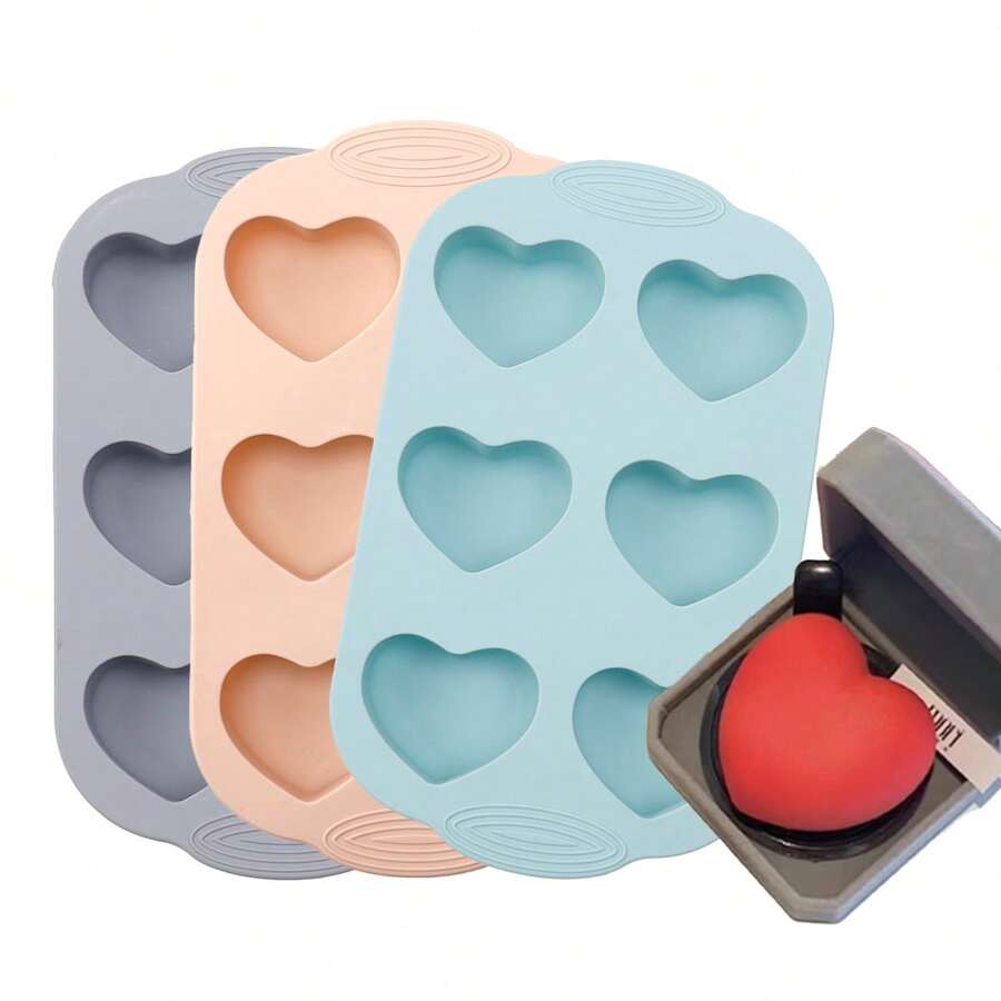 1pc 6-Cavity Heart Shaped Silicone Cake Mold, DIY Baking Mousse Chocolate Silicone Mold For Valentine's Day, Easy To Clean, Heat Resistant, Non-Stick, Suitable For Birthday Party, Mother's Day, Wedding And Holiday Celebration, Multi-Flavor DIY Cake Tool - Multicolor - View 1