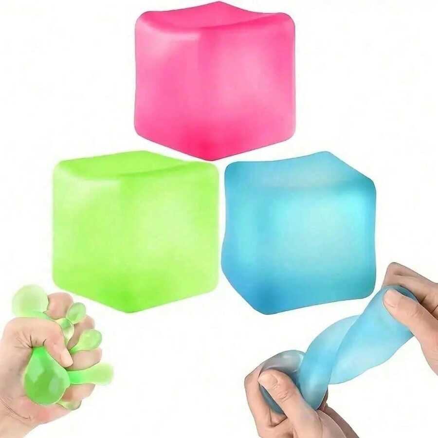 3Pcs- Stress Cube Squishy Balls - Slow Rising Ice Cube Stress Balls Stretchy Squishy Cube For Anxiety Stress Relief, Sensory Ice Cube Gel Filled Squishy Ball Toys (Random) - 彩色 - 查看 1