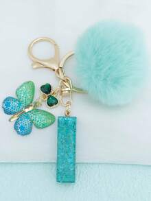 1 móc khóa chữ cái đầu tiếng Anh kèm mặt dây chuyền hình bông tuyết bằng nhựa, phụ kiện trang trí túi xách nữ kèm quả cầu lông, tua rua hình bướm bằng thủy tinh khảm, quà tặng cho mẹ và bạn bè. - Màu xanh Bạc hà - Xem 36