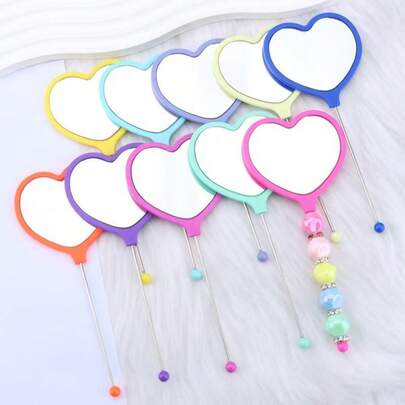 5/10pcs Heart/Round Handheld Mirror With Detachable Pearl Rod, Suitable For Jewelry Making, Teens And Adults, Bohemian Home Decor, Party Favors (Multiple Colors Available)