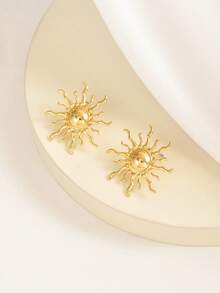1 Pair Fashionable Minimalist Creative Sunflower Stud Earrings, Suitable For Daily Wear For Women - Gold - View 4