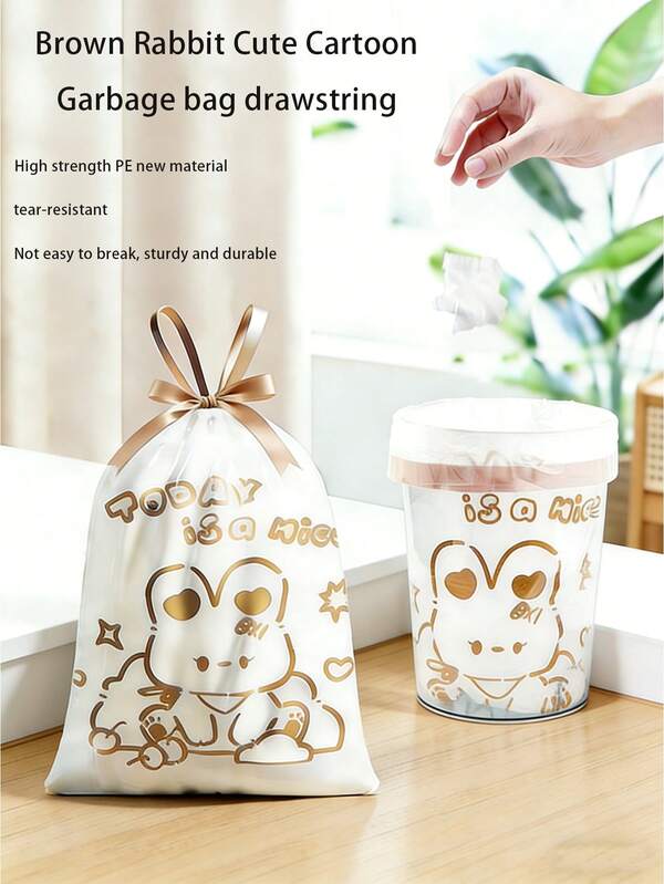 30/60/120pcs Cute Cartoon Drawstring Trash Bags, Leak-Proof And Durable, Suitable For Kitchen, Bathroom, Living Room, Bedroom, Essential For Home Cleaning And Storage