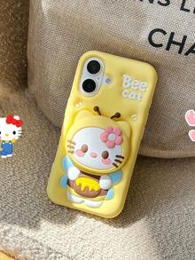 Sanrio 3件套三丽鸥授权可爱卡通蜜蜂KT猫可扩展手机支架保护套，兼容 17 Pro Max、16/15/14/13/12/11，硅胶手机保护套 - 玫紅色 - 查看 3