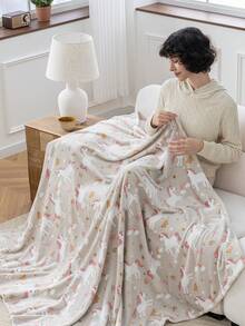 VelvetLoft Printed Flannel Blanket Soft Lightweight Cozy Throw With Cute Unicorn Pattern For Home Sofa Bed - Light Grey - View 6
