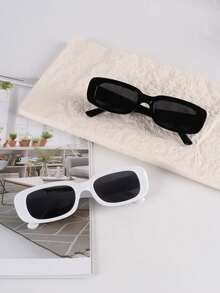 2pcs Y2K Style Square Frame Cute Unisex Fashion Glasses - Multicolor - View 1