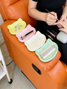 一套可爱猫咪造型美甲刷收纳盒，耳环项链首饰收纳盒，指甲钳夹盘，家用桌面美甲工具整理盒，美甲摄影背景道具 - 彩色 - 查看 3