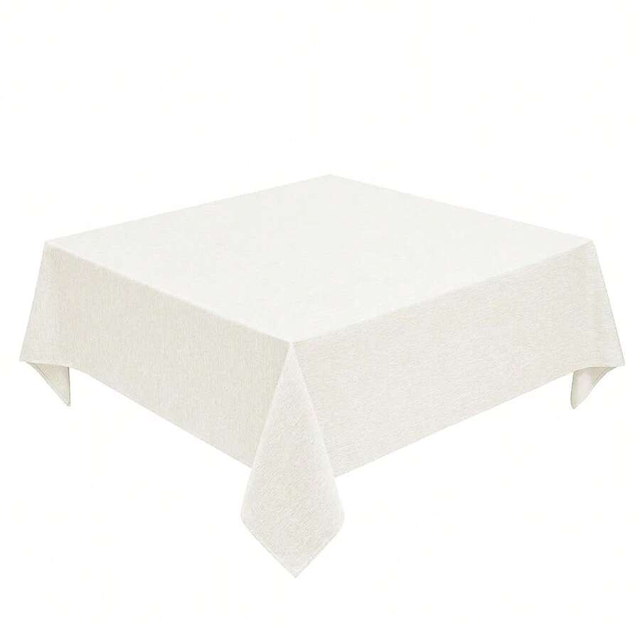 Faux Linen Square Tablecloth For Dining Room,Waterproof Texture Decorative Farmhouse Rustic Table Cloth For Indoor Outdoor Party, Holiday, Banquet Picnics, Patio,70 X 70 Inch (Square),Ivory,Ivory70inchx70inchSquare - 象牙色 70 英吋 x 70 英吋正方形 - 查看 1