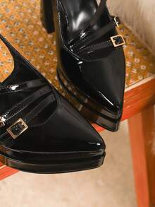Plus Size Women's High Heels, Elegant Ladies' High Heel Shoes, Comfortable Work Pumps, Black And Burgundy Dress Shoes - Black - View 6