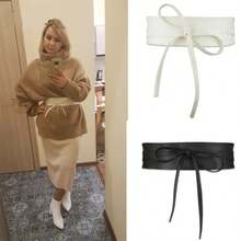 1 szt. Sukienka w kolorze kawy plus size z paskiem, minimalistyczna, modna, szeroka talia damska, dekoracyjna, pasująca do marynarki, koszuli, krawata, kokardy, paska i wstążki - Kawowy brązowy - Zobacz 2