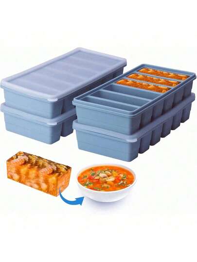 1/2 taza Bandeja de congelador de silicona con tapa - Molde de congelador de silicona, 1 set para preparar y congelar varios tipos de salsas y otros platos, hace 6 piezas de cubos de porción de 1/2 taza