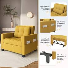 Costoffs Convertible Sleeper Chair, 3-In-One Chair Bed With Adjustable Backrest And Pillow For Limited Space