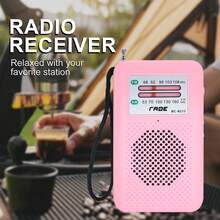 便携式 AM/FM 收音机音箱，电池供电手持收音机，带手动调谐器、耳机插孔、集成扬声器、可调节天线、耐用设计和腕带 - 黑色 - 查看 6