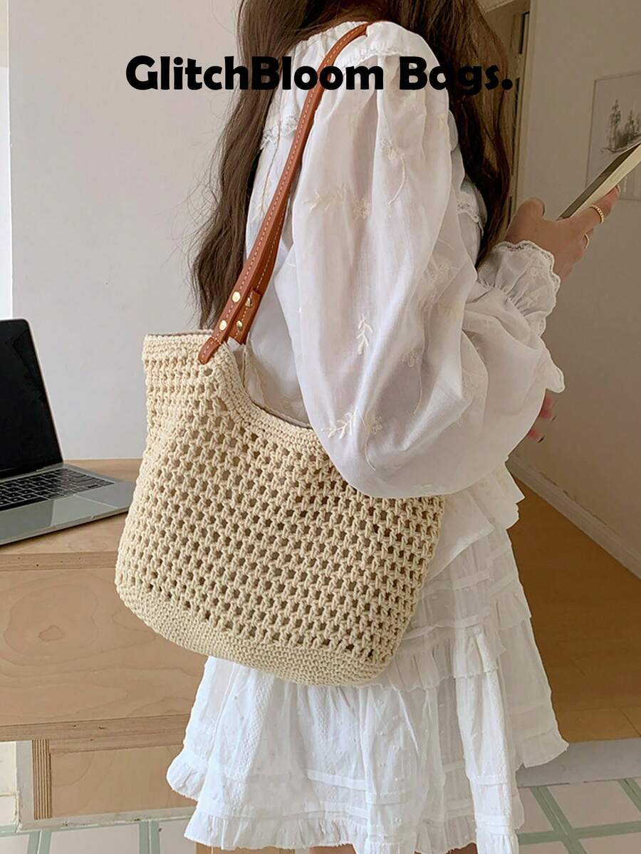 Túi tote đan rơm mùa hè mới 2025, túi đeo vai đa năng đi biển, túi xách đi làm.