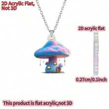 [2D Flat]1pc, Acrylic flat new men's and women's necklace, cute, plant, cute mushroom room, DIY pendant, fashionable sweater chain, the most ideal gift for birthday parties - Bonita casa de hongos - Ver 3