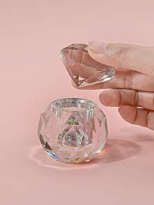 1pc Diamond-Shaped Glass Crystal Nail Brush Cleaning Cup, Nail Art Tool - Clear - View 3