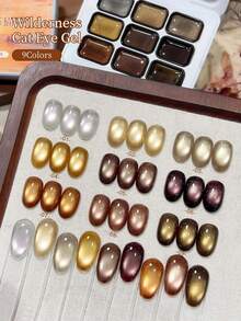 Jillradia 9 Colors Solid Cat Eye Gel Palette, High Density Magnetic Powder For Stunning Metallic Nails, DIY Manicure Kit With Silver/Golden/Bronze Shades, Long Lasting UV/LED Gel For Home & Salon Use - 彩色 - 查看 4