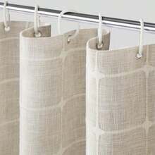 Cortina de ducha de lino neutro impermeable tela texturizada resistente clásico color beige rústico decoración bohemia para baño con 12 ganchos de plástico 72 pulgadas de ancho x 72 - 182.9An x 182.9Al cm (1 Panel) + Lino-natural - Ver 1