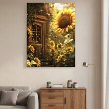 Framed 1pc Framed Canvas  - Rustic Farmhouse Floral Wall Art With Bees & Sunflowers, Realistic Botanical Print In En-Hued Background, Country Living Room, Kitchen, Office Decor - Ready-To-Hang Wrapped Canvas Framed Poster ( / ) - Perfect Housewarming Gift, Kitchen Decoration, Traditional Artwork, Detai Artwork, Home Decorators, 2D Flat, Perfect For Room Decor - Framed - View 2