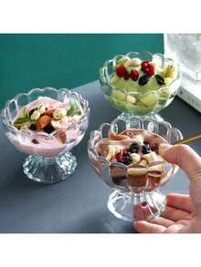 1pc Unique European Style Glass Cup, Suitable For Birthday Gift, Party, Daily Use, Can Hold Ice Cream, Fruit, Dessert, Cute Diverse Design - Multicolor - View 2