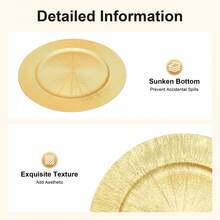 LOYALHEARTDY-BTG Antique Charger Plates Set, 50 Pcs 13in Plastic Embossed Dinner Plate, Round Charger Serving Plate Elegant Floral Plates For Dinner Wedding Party Event Table Setting Decoration - 金幣-50個 - 查看 6