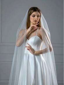 1pc 3M*3M French Minimalist Veil, Lightweight & Breathable, Comes With Hair Comb, Suitable For Western Church Weddings - Plain Gauze, - View 5