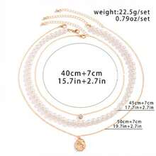 Set de 3 collares para hombre con colgante asimétrico de diamante 3D y perla falsa, accesorio de diseño minimalista de lujo - Conjunto de collar - Ver 4