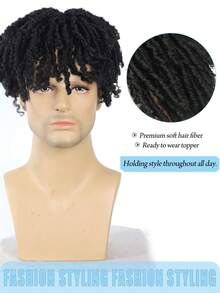 1 Stylish Black Curly Braided Wig - Short Synthetic Half-Head Wig, Easy-To-Wear Clip-On Braid, Heat Resistant, Suitable For People With Thinning Hair And Festive Celebrations, Wig Accessories, Unisex - Multicolor - View 7