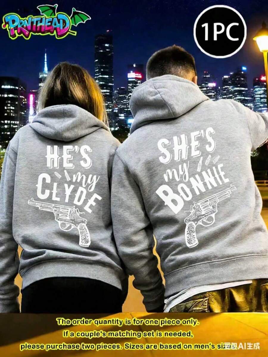 1 Piece Couple Hoodie Bonnie And Clyde Matching Hoodie Men's Hoodie, Hoodie With Pockets, Hoodie Set, Funny Hoodie, Loose Hoodie Long Sleeve Hoodie Loose Fit Plus Size S-3XL Unisex - 女士灰色 - 查看 1