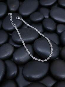 1 pieza Brazalete de cadena de cuerda retorcida de acero inoxidable para hombres, regalo simple y genial