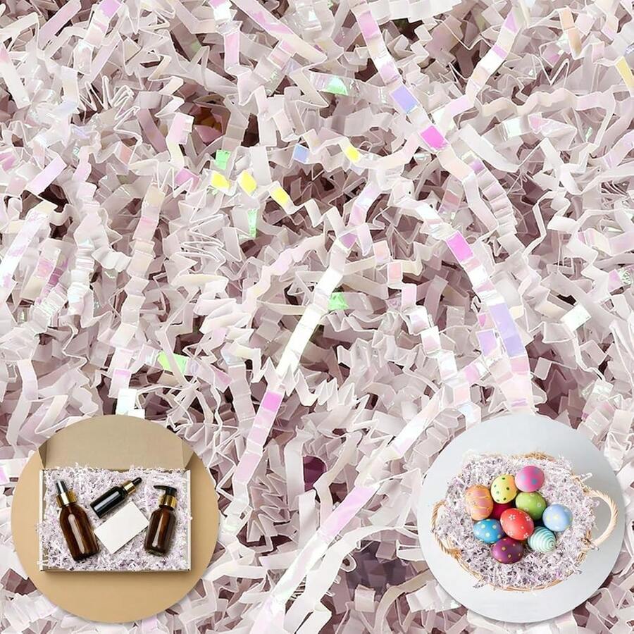 Shredded Paper For Gift Baskets, Crinkle Paper Filler, 1/2LB (8 Oz) Crinkle Cut Papers Shred, Bridesmaid Engagement Gift Boxes Bags Filler, Tissue Gifts Basket Fillers, PacFKing Grass Confetti,DiamondWhite - 鑽石白 - 查看 1