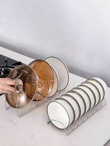 1 pieza Escurridor de platos de acero inoxidable, organizador de platos de acero plateado multifuncional, escurridor de platos y tazones ahorradores de espacio, bandeja para utensilios de cocina, soporte para tapas de ollas - Plateado - Ver 7