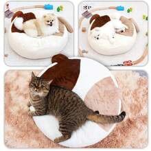 Cat Beds For Indoor Cats Calming Small Dog Bed Washable 23.6 Inches Anti-Slip Round Faux Fur Fabric Pet Bed Fits Up To 25 Lbs Pets Donut Dog Beds And Furniture Wihte - 狗狗舒緩床 - 查看 4
