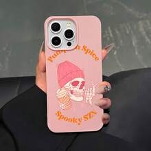 Funda de teléfono con efecto espejo de esqueleto de calabaza y especias. Perfecta para el Día de los Muertos y compatible con  17,  16 Pro Max,  15 Pro Max,  13 y  12. Fabricada en TPU resistente para una gran protección contra golpes y caídas. Un regalo divertido y original para familiares, amigos, Halloween o cualquier ocasión festiva como cumpleaños y Navidad. Ideal para quienes aman la combinación de estilo y un toque de terror. - Rosa - Ver 2