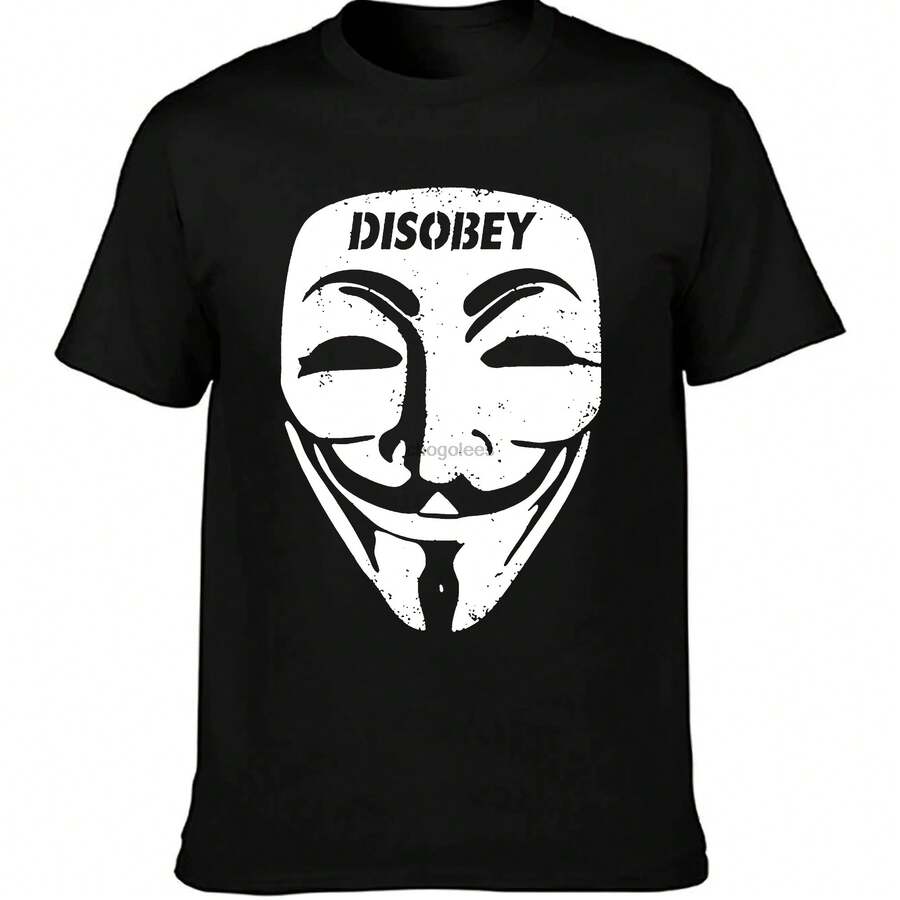 Guy Fawkes Mask T Shirt Anonymous Disobey Troll Political V For Computer Vendetta Binary Code Anarchy Hacker Tee - 黑色 - 查看 1