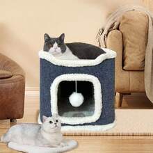 Large Cat House Cat Beds For Indoor Cats 1/2/3 Layer Kittens Cave For Pet Foldable Cat Hideaway Covered Kitten Condos With Hanging Toy Ball Cats Cube For Small Medium Pets Kitten Dogs, 3 Types Available - 36*36*60厘米 - 查看 10