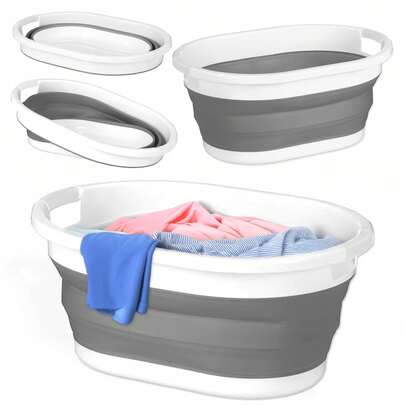 Wielofunkcyjna składana wanna do prania XXL 25 l – trwała silikonowa miska do kąpieli, prania i przygód w podróży, składana wanna dla psów i kotów | Składana przenośna wanna dla psa z otworem odpływowym, wanna podróżna, kempingowa | Lekka
