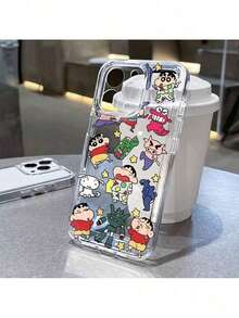 Fast EU Shipping (DE & ES) Classic Funny Cartoon Case With Kindergarten Students, Featuring Shin-Chan And His White Pet Dog, Dynamic Superhero Phone Case Compatible With IPhone Models 16E, 16, 15, 14, 13, 12, 11 Pro Max, X, XR, XS Max, 8 And 7 Plus, Made Of Transparent TPU Soft Back. . - 酒紅色 - 查看 5