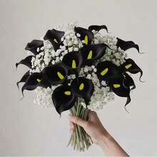 36pcs Elegant Artificial Flower Bouquet, Includes Artificial Black Calla Lily And Baby's Breath, Suitable For DIY Decor, Valentine's Day And Other Occasions, Home, Office, Living Room, Outdoor Garden Decor, Thanksgiving Theme, Holiday Decor, Autumn Festival And Party Decor, Also Suitable For Thanksgiving, Halloween, Harvest Festival And Other Occasions