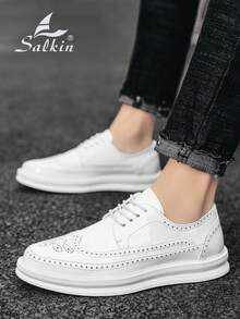 Salkin 經典復古設計男士德比鞋 雕花繫帶漆皮PU鞋面 正裝鞋 橡膠底 商務通勤休閒鞋 日常穿著 辦公室優雅紳士 純色白色鞋 派對宴會 開學季大學風學生鞋 情侶約會 婚禮時尚新郎鞋 假期禮物 適合四季 男鞋 - 白色 - 查看 2
