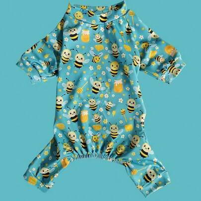 新款宠物服装，猫狗睡衣，适合中小型犬，例如泰迪犬、博美犬、吉娃娃、蜜蜂和草莓图案。