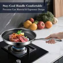 TIROTO 304 Stainless Steel 6pcs Frying Pan Set, 7.87/9.4/11 Inch Non-Stick Pan With Lid, Honeycomb Design, Home Cooking Pan, Induction Cooker, Electric Ceramic Stove And Kitchenware - Six piece set with lid - 查看 6